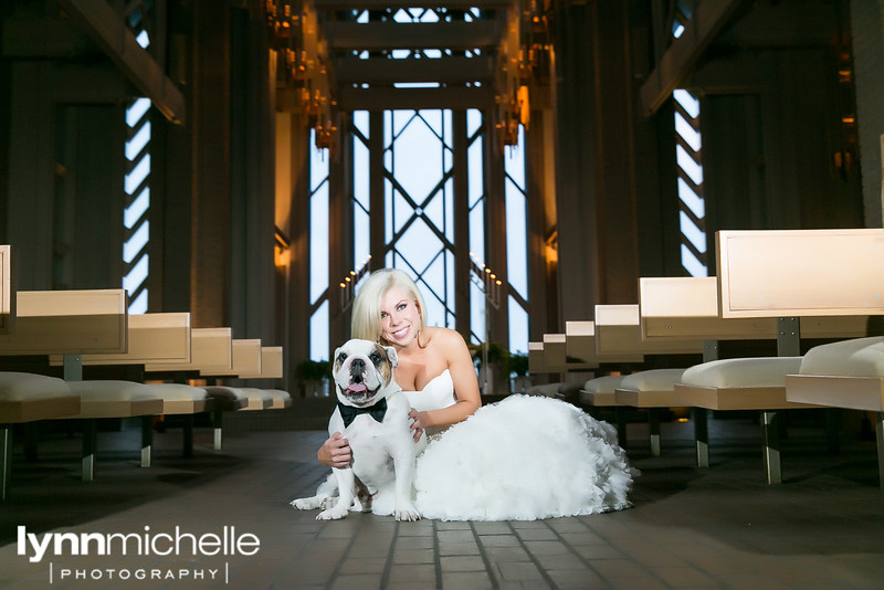 dogs and bride at fort worth chapel