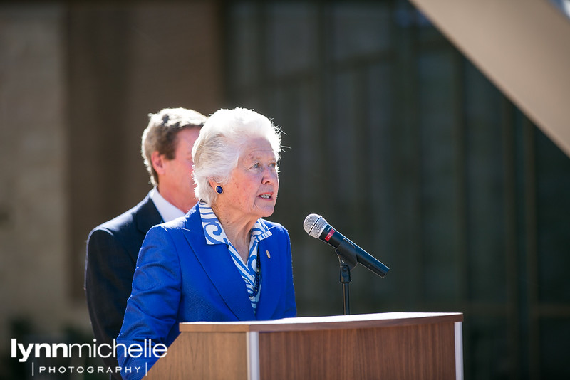 marty leonard speaks at ribbon cutting amon carter reception and lena pope 