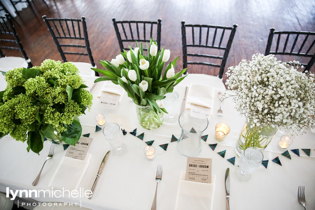 green and white clean wedding decor