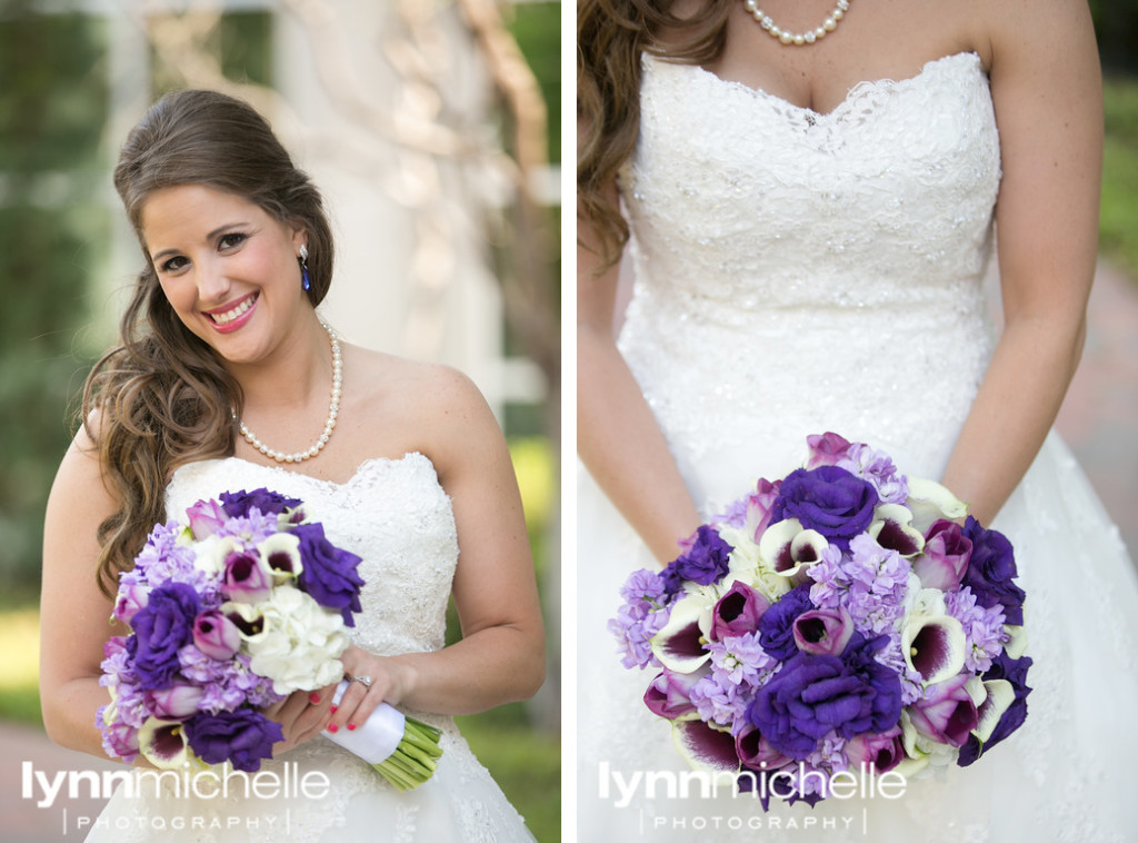 deep purple bridal bouquet with white calla lilies