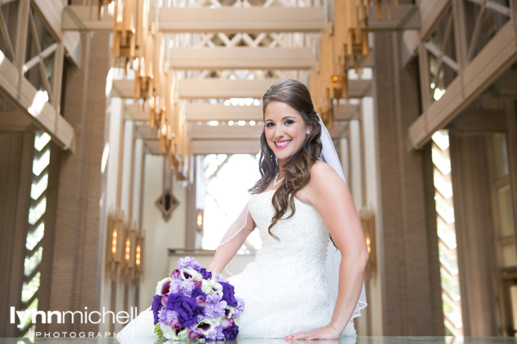 marty leonard chapel bride with purple wedding bouquet