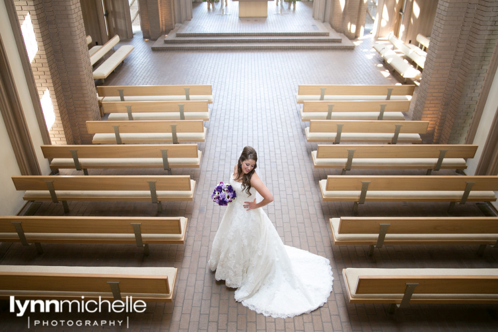 marty leonard chapel bride with purple bouquet