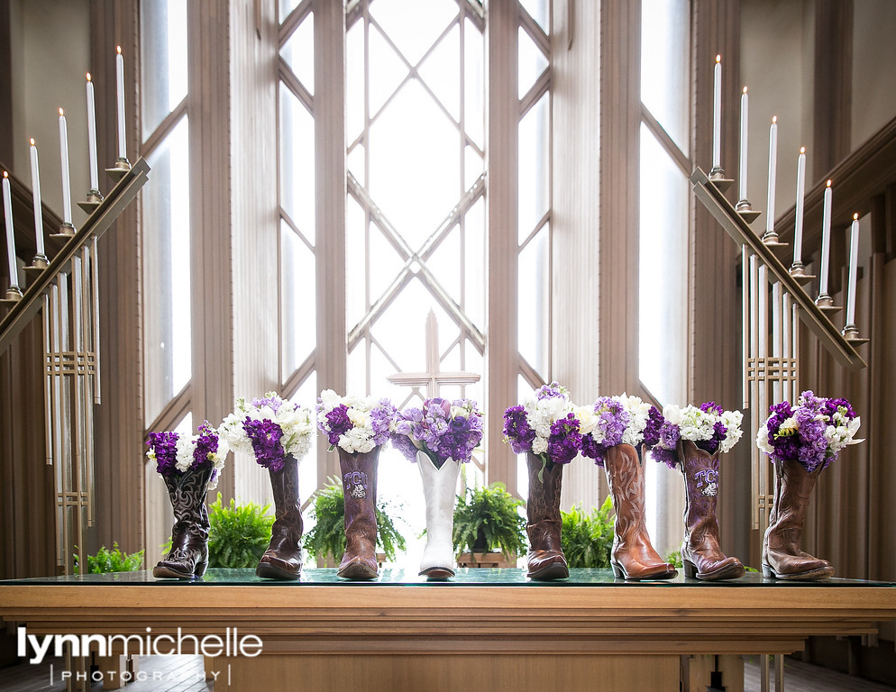 purple wedding bouquets in boots