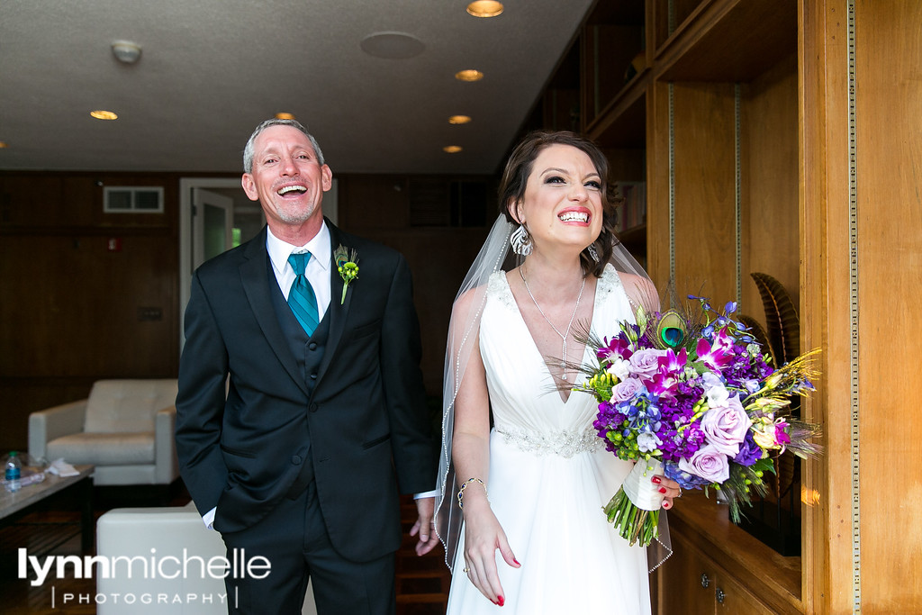 laughing bride with dad at stonegate mansion fort worth